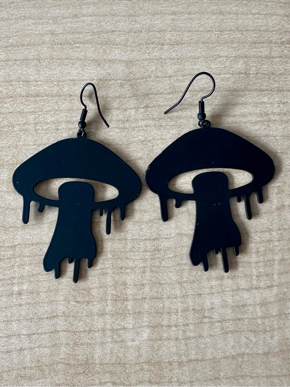 Black Dripping Mushroom Dangle Earrings Whimsigoth